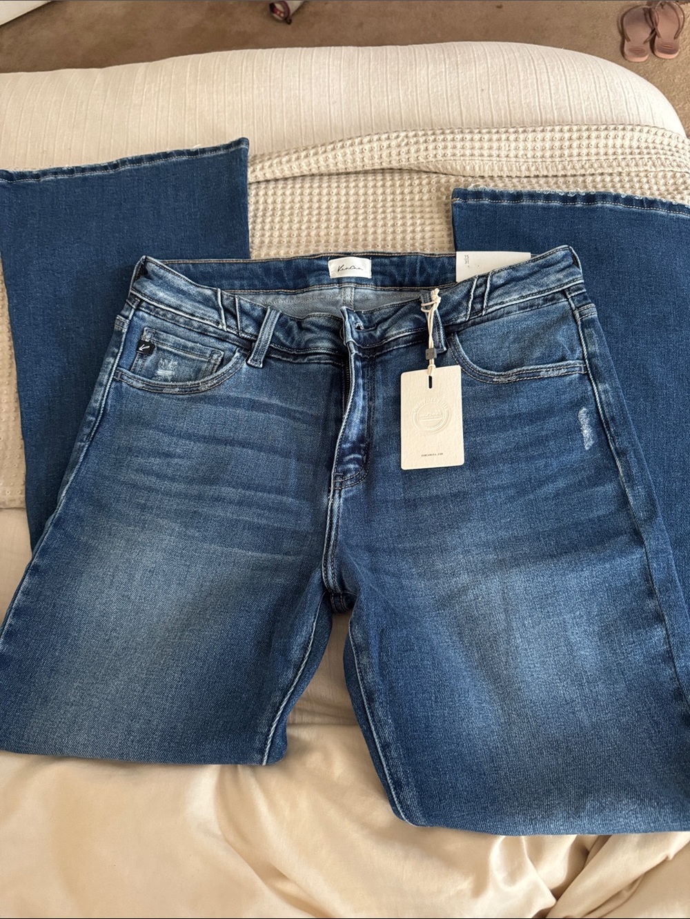 KanCan Mid Rise Flare Jeans - Light Blue Denim - Picture 3 of 4